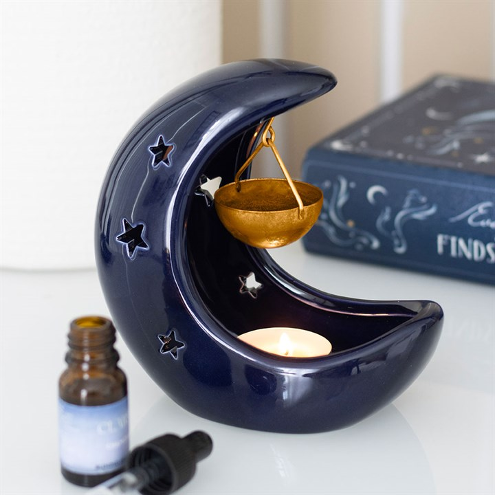 Blue Crescent Moon Hanging Oil Burner
