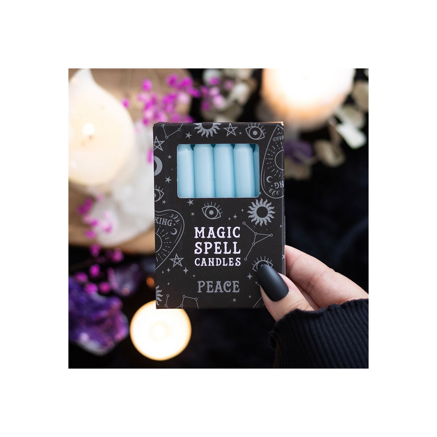 Set of 12 Light Blue 'Peace' Spell Candles
