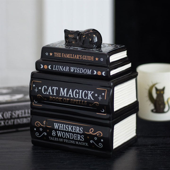Black Cat Book Stack Oil Burner with Cat