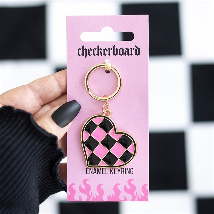 Checkerboard Heart Keyring